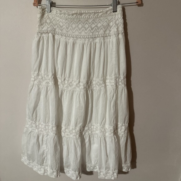 Studio West Apparel Dresses & Skirts - Studio West Apparel White Rayon‎ Tiered Maxi Skirt PS Prairie Bohemian Petite Sm